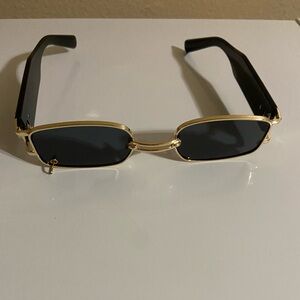 Gold Frame Black Lens Women's Sunglasses - Chic Rectangular Style